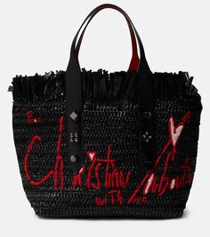 Сумка-тоут frangibus среднего размера из рафии с вышивкой Christian Louboutin, черный