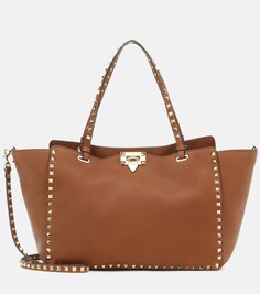 Кожаная сумка-тоут rockstud среднего размера Valentino Garavani, коричневый