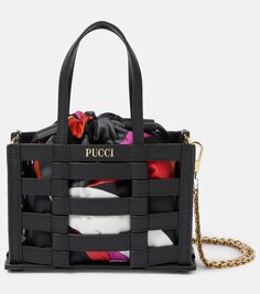 Миниатюрная сумка-тоут cage из кожи и шелка Pucci, черный