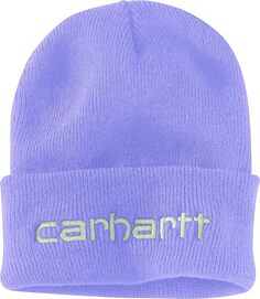 Вязаная утепленная шапка с логотипом и графическим манжетом Carhartt, лаванда