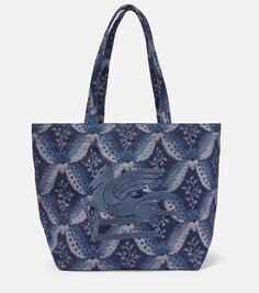 Мягкая жаккардовая сумка-шоппер среднего размера Etro, синий