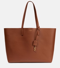 Кожаная большая сумка для покупок Saint Laurent, коричневый