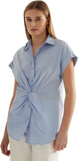 Хлопковая рубашка с короткими рукавами и закручивающейся передней частью LAUREN Ralph Lauren, цвет Pebble Blue