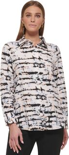 Рубашка Long Sleeve Collard Button-Down Blouse DKNY, цвет White Multi