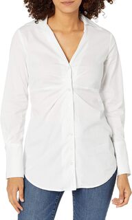 Женская поплиновая рубашка на пуговицах с v-образным вырезом и складками спереди Calvin Klein, белый