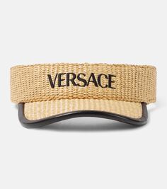 Козырек с кожаной отделкой и логотипом Versace, бежевый