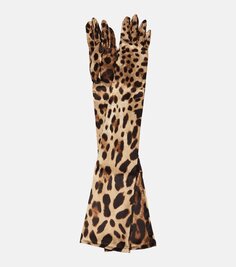 Перчатки из смесового шелка с леопардовым принтом x kim kardashian Dolce&amp;Gabbana, коричневый