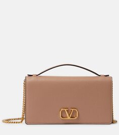 Миниатюрный кожаный кошелек на цепочке с фирменным логотипом vlogo Valentino Garavani, розовый