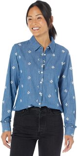 Рубашка на пуговицах из шамбре с вышивкой Draper James, цвет Medium Wash