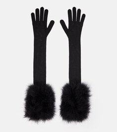 Полупрозрачные перчатки с перьями Saint Laurent, черный