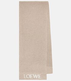 Шерстяной шарф с логотипом Loewe, бежевый