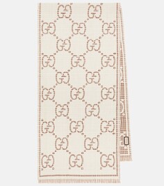 Жаккардовый шарф gg из смесовой шерсти Gucci, мультиколор