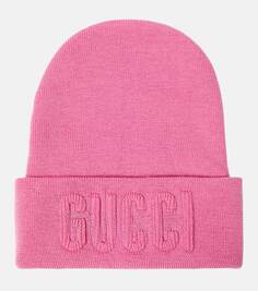 Шерстяная шапка с логотипом Gucci, розовый