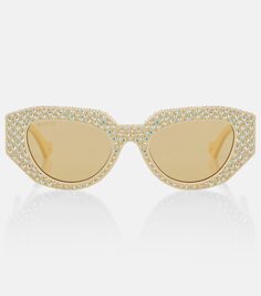 Украшенные солнцезащитные очки овальной формы Gucci, белый
