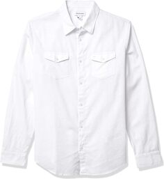 Мужская рубашка на пуговицах из эластичного хлопка и льна с длинными рукавами Calvin Klein, цвет Brilliant White