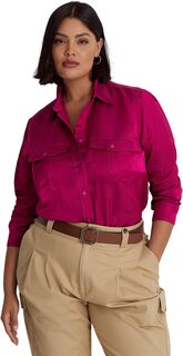 Атласная рубашка из шантунга больших размеров LAUREN Ralph Lauren, цвет Fuchsia Berry