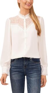 Рубашка Long Sleeve Lace V-Yoke Button-Down Blouse CeCe, цвет New Ivory