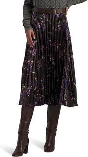 Плиссированная атласная юбка-шармез с цветочным принтом LAUREN Ralph Lauren, цвет Brown/Purple/Multi