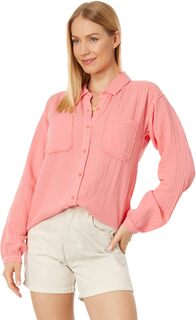 Двухслойная газовая рубашка на пуговицах с длинными рукавами и струящейся тканью Mod-o-doc, цвет Sweet Coral