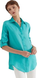 Льняная рубашка с закругленными рукавами LAUREN Ralph Lauren, цвет Natural Turquoise
