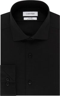 Мужская классическая рубашка приталенного кроя без железа, эластичная однотонная Calvin Klein, цвет Jet Black