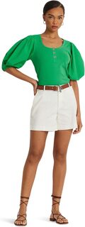 Рубашка Stretch Cotton Puff-Sleeve Henley Tee LAUREN Ralph Lauren, цвет Green Topaz