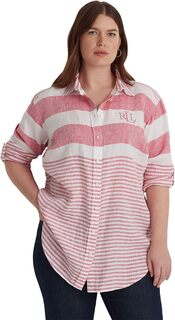 Полосатая льняная рубашка больших размеров больших размеров LAUREN Ralph Lauren, цвет Sport Pink/White