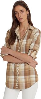 Рубашка из твила в клетку с вышивкой LAUREN Ralph Lauren, цвет Tan/Cream Multi