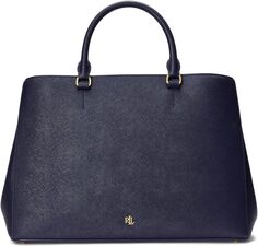 Большая кожаная сумка-портфель Hanna Crosshatch LAUREN Ralph Lauren, цвет French Navy