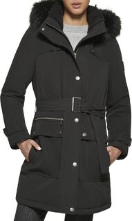 Куртка Faux Fur Hood Belted Anorak DKNY, черный