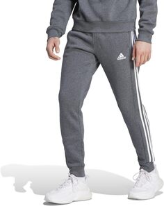 Флисовые брюки с зауженными манжетами и тремя полосками Essentials adidas, цвет Dark Grey Heather