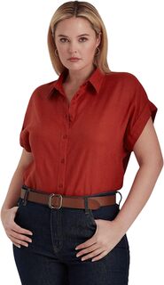Льняная рубашка больших размеров с рукавами «летучая мышь» больших размеров LAUREN Ralph Lauren, цвет Red Sunstone