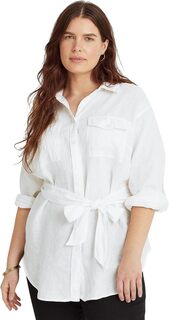 Льняная рубашка больших размеров с поясом LAUREN Ralph Lauren, белый