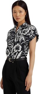 Льняная рубашка с коротким рукавом Petite с цветочным принтом LAUREN Ralph Lauren, цвет Black/White