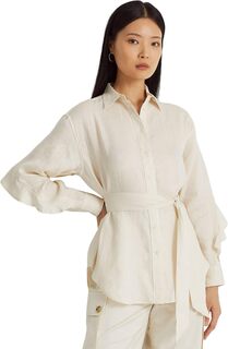 Льняная рубашка с рюшами и поясом LAUREN Ralph Lauren, цвет Mascarpone Cream