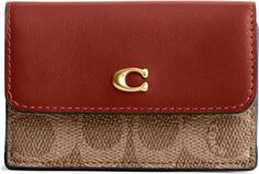 Мини-кошелек тройного сложения Signature Essential из холста с покрытием COACH, цвет Tan Rust