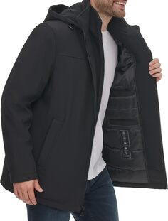 Куртка Men&apos;s Hooded Rip Stop Water and Wind Resistant Jacket with Fleece Bib Calvin Klein, цвет Deep Black