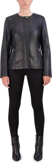 Куртка Collarless Leather Jacket Cole Haan, черный
