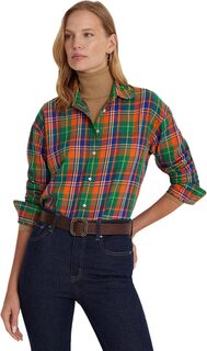 Рубашка из хлопкового твила в клетку LAUREN Ralph Lauren, цвет Orange/Green Multi