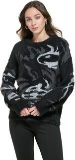 Свитер с длинными рукавами и тигровым глазом DKNY, цвет Black/Smoke Grey Heather