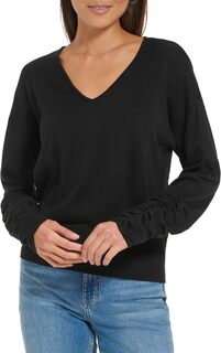 Свитер Ruched Sleeve V-Neck Calvin Klein, черный