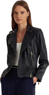 Куртка Tumbled Leather Moto Jacket LAUREN Ralph Lauren, темно-синий