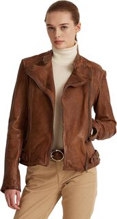 Куртка Tumbled-Leather Jacket LAUREN Ralph Lauren, цвет Dark Walnut