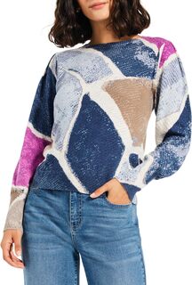 Женский свитер с рукавами Petite и плиткой с принтом NIC+ZOE, цвет Blue Multi