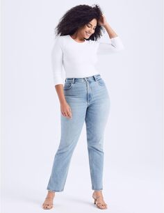 Джинсы Curve Love 90s Ultra High Rise Straight Vent Hem Jeans Abercrombie &amp; Fitch, цвет Medium Wash/Light