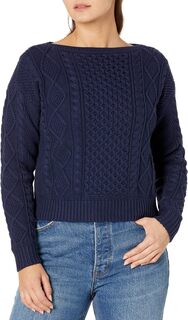 Хлопковый свитер миниатюрной вязки арановой вязки с вырезом «лодочка» LAUREN Ralph Lauren, цвет French Navy