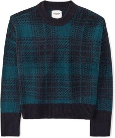 Винтажный свитер с круглым вырезом Abercrombie &amp; Fitch, цвет Teal/Black Plaid