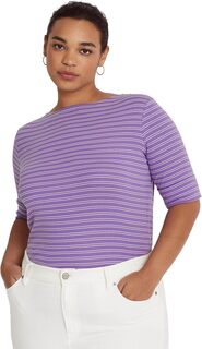 Полосатая хлопковая футболка больших размеров размера плюс LAUREN Ralph Lauren, цвет Wisteria/Natural Cream
