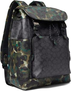 Рюкзак League Flap Backpack in Signature with Camo Print Leather COACH, цвет Charcoal Multi