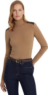 Свитер Faux Leather-Trim Ribbed Turtleneck LAUREN Ralph Lauren, цвет Classic Camel